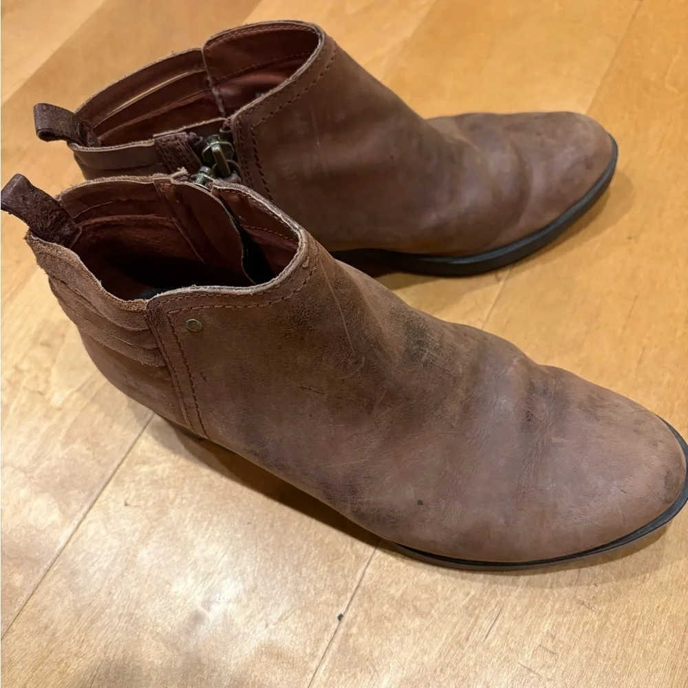 Sorel leather zip ankle boot bootie brown sz 7.5